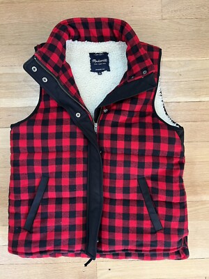 Madewell Womens Buffalo Red/black Sherpa Lined Plaid Vest Jacket Size  Meduim