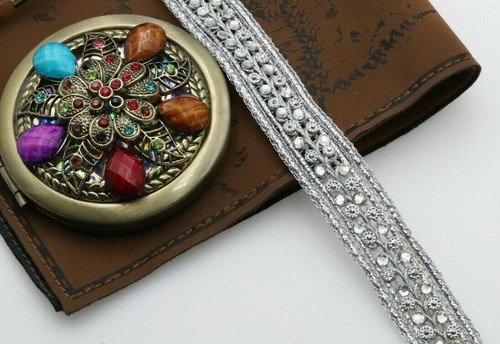 FCL 2 Yrd Fine Metallic Stone Zari Cutwork Sari Dupatta Sewing Lace Trim Border - Picture 17 of 67