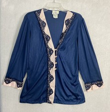 VTG UW Undercover Wear Lace Robe Cover Babydoll Peignoir Sz M Blue Pink Satin