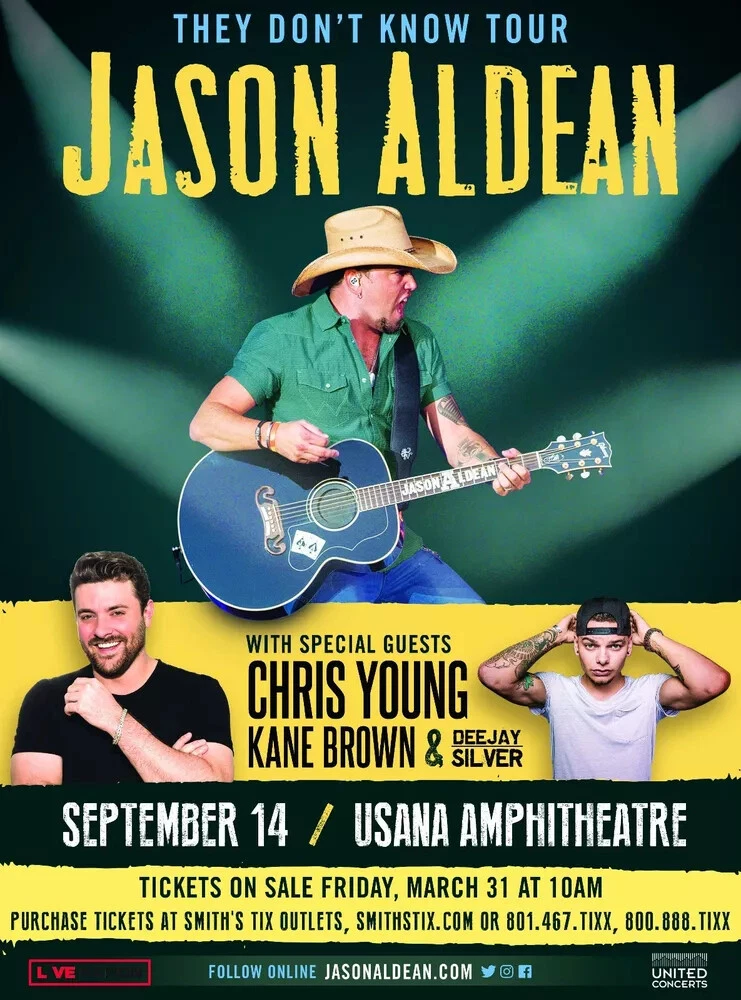 JASON ALDEAN "THEY DON'T KNOW TOUR" 2017 SALT LAKE CITY CONCERT POSTER -
