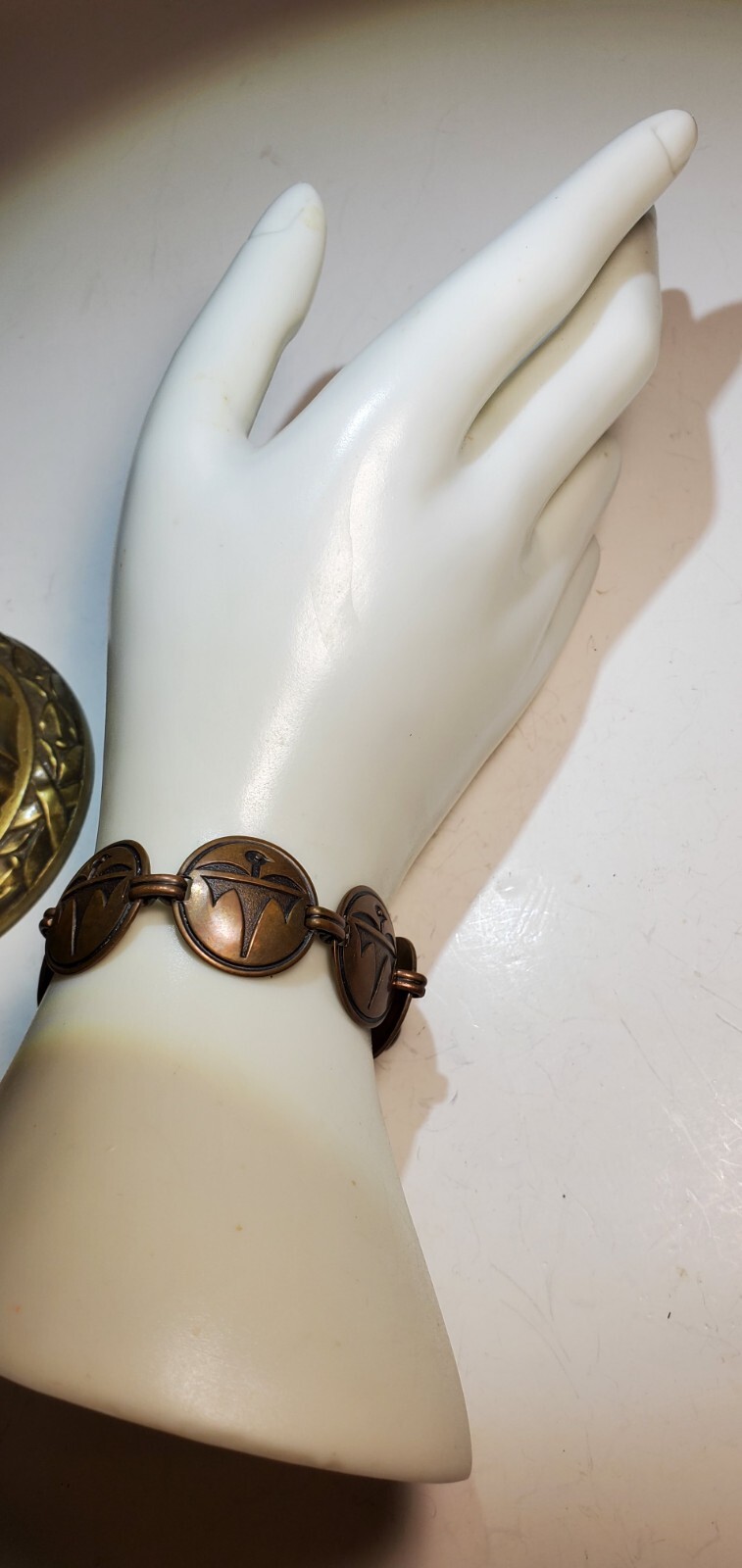 Vintage Native Copper Thunderbird Link Bracelet 8… - image 4