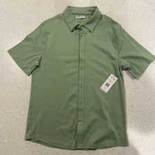 Mens Green Geoffrey Beene Soft Button Down Shirt Sleeve Collar Tee New Sz Small