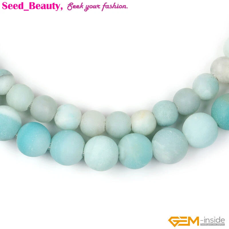 Big Hole Natural Blue Amazonite Stone Frosted Matte Beads For Jewelry Making 15" - Image 2 of 4