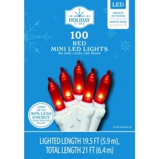 Holiday Time 100-Count Red LED Mini Christmas Lights, with White Wire, 21 feet