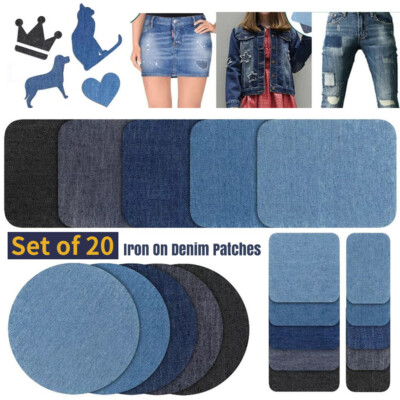 20 Stück Bügelflicken Denim Flicken Jeans Stoff Reparatur Flicken Kleidung Ausbessern Aufkleber