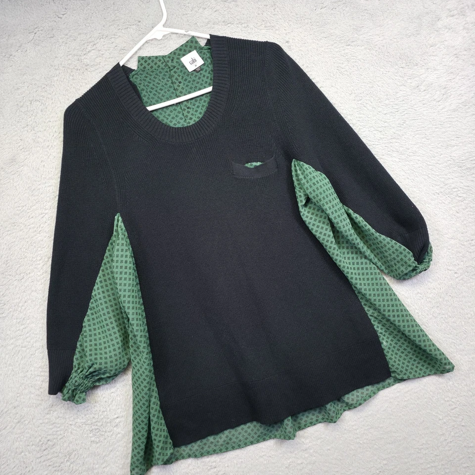 CAbi Sweater Top Womens M Get Together Pleated Sheer Back Boho Chic 3520 Career Foto 2 de 4