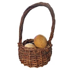 Vintage Small Hand Woven Wicker Basket 9.5  x 6  w/ Eggs Spring Easter Decor