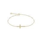 14K Solid Yellow Gold Sideways Cross Bracelet - Charm Rolo Chain Link Women Men