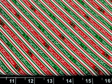 Tina Scrap 9"x21" MERRY CHRISTMAS HOLIDAY Stripe word Ribbon Holly COTTON Fabric