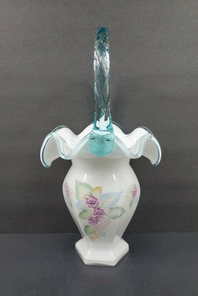 Fenton Milk Glass Legacy Collection Aqua Blue Crest