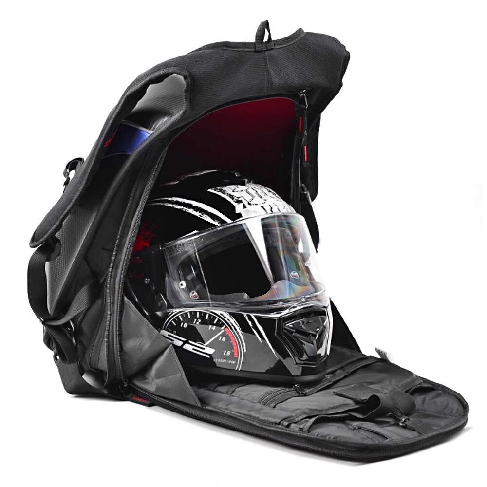 Motorcycle Hard Shell Backpack Bagtecs Carbon 30 Litres Volume red