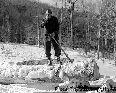 Logger Working in the Snow near Barnard, Vermont - c.1940 - Historic Photo Print