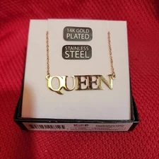 16" QUEEN Necklace GOLD PLATED Stainless Steel metal novelty Kipp Brothers boho
