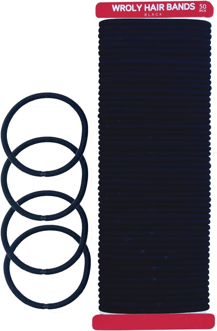 WROLY Hair Bands 50-Pack – Strong Hair Ties for Women,Ponytail Holders & Bobbles