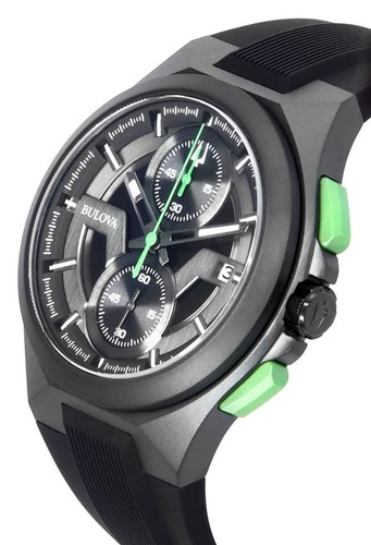 Bulova Maquina Chronograph Black Dial Silicone Strap Quartz 98B381 Mens Watch - Picture 3 of 4