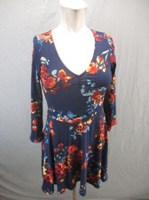 FOREVER 21 Size S Womens Multicolor Floral V-Neck Long Sleeve Short Dress 237