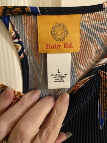 Ruby Rd. Women’s Navy Paisley Print Long Sleeve Blouse Size Large - Picture 3 of 4