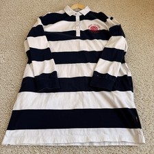 Tommy Hilfiger Denim Womens L Rugby Polo Dress Navy White Striped Embroidered