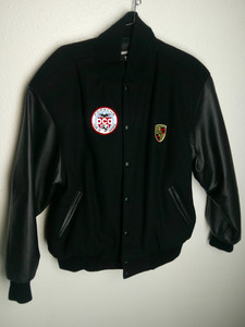 Veste Porsche Design Vintage Années 90 - Bomber Letterman XL - Cuir Et Laine