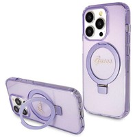 Guess Iphone 14 Pro HüLle Ring Stand Script Glitter Magsafe, Lila