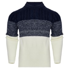 Men's Casual Color Block Long Sleeve Cable Knit Pullover Sweater