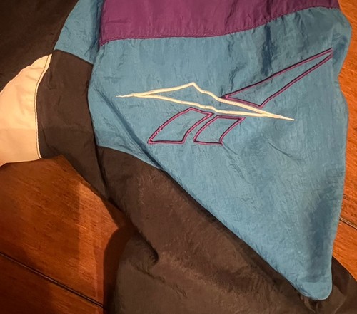 VTG 90s Reebok Windbreaker Jacket Men’s XL Black White Purple Blue Y2K Zip Up - Picture 5 of 15