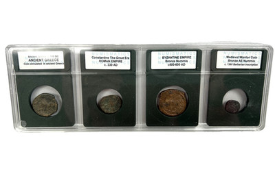 4 Ancient Coins: Greece/Constantine/Byzantine/Medieval Warrior in Long Case