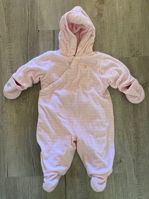 U.S. Polo Assn. Striped Pink Warm Fleece Blanket Baby Bunting Snowsuit -Sz 6-9 M