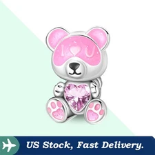 KUNSIR 925 Sterling Silver Glow in the Dark Sweet Bear Bead Charm For Bracelets