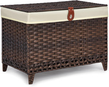 Wicker Storage Basket with Lid, 160L Shelf Basket with Removable Liner Bag