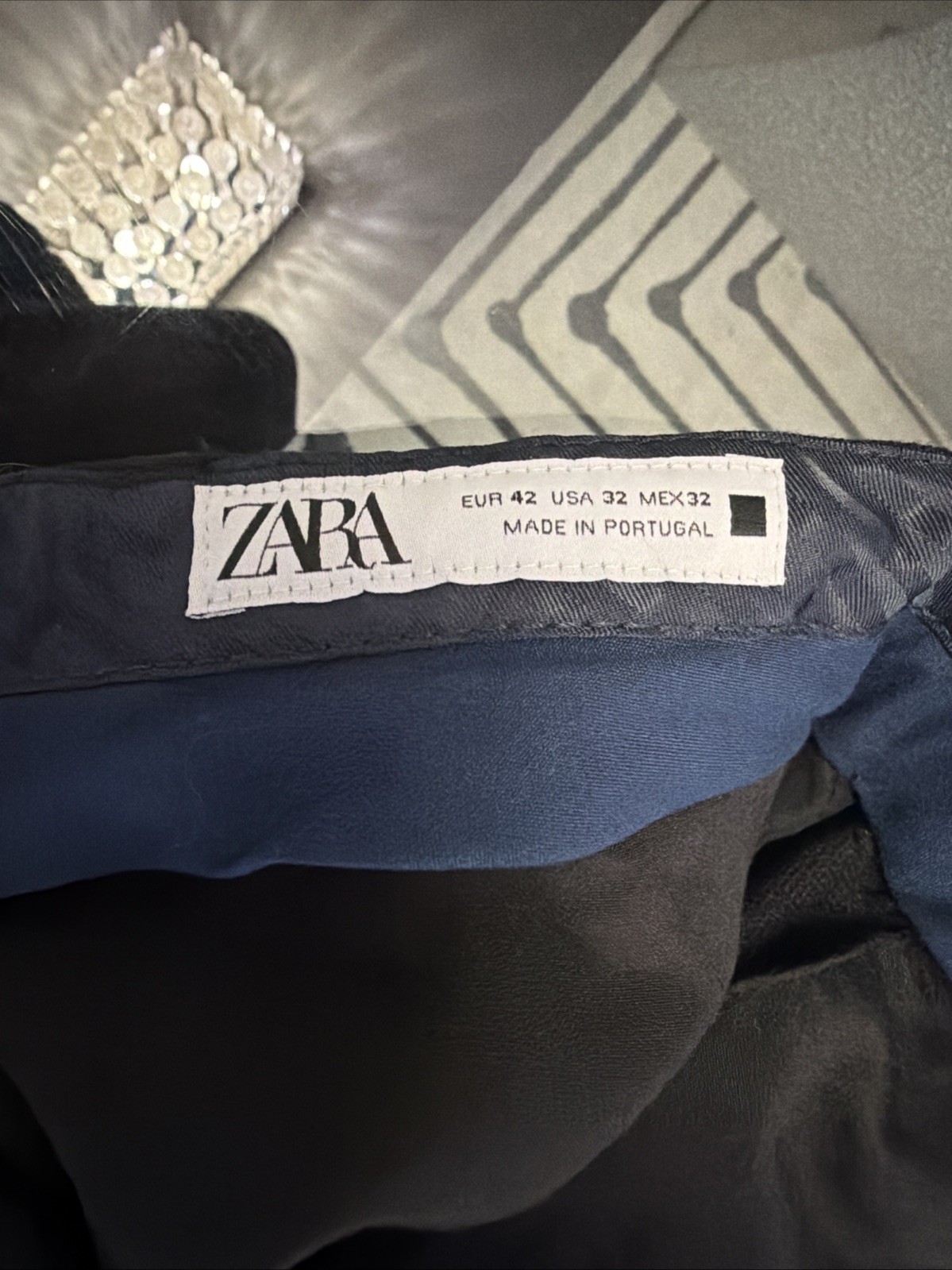 Zara Men's Dress Pants 32x30 Black/Blue, Slim Fit, Bi-Stretch, Flat Front thumbnail 5