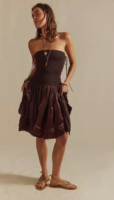 free people maya midi dress FREE PEOPLE FP ONE BROWN MAYA CONVERTIBLE MIDI SKIRT STRAPLESS DRESS SZ M