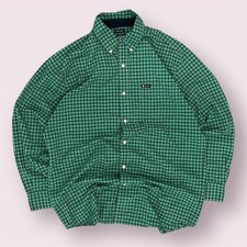 Green Plaid Print Chaps Button Up Dress Shirt Men’s Size M