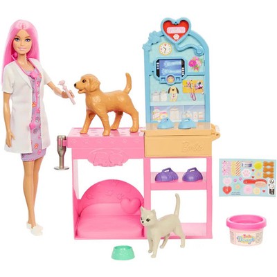 Barbie Gute Besserung Tierkrankenstation-Spielset aus Modepuppe mit rosa gefärbt