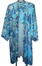 In Bloom By Jonquil Short Robe Womens Size 1X Aqua Blue Paisley Belted