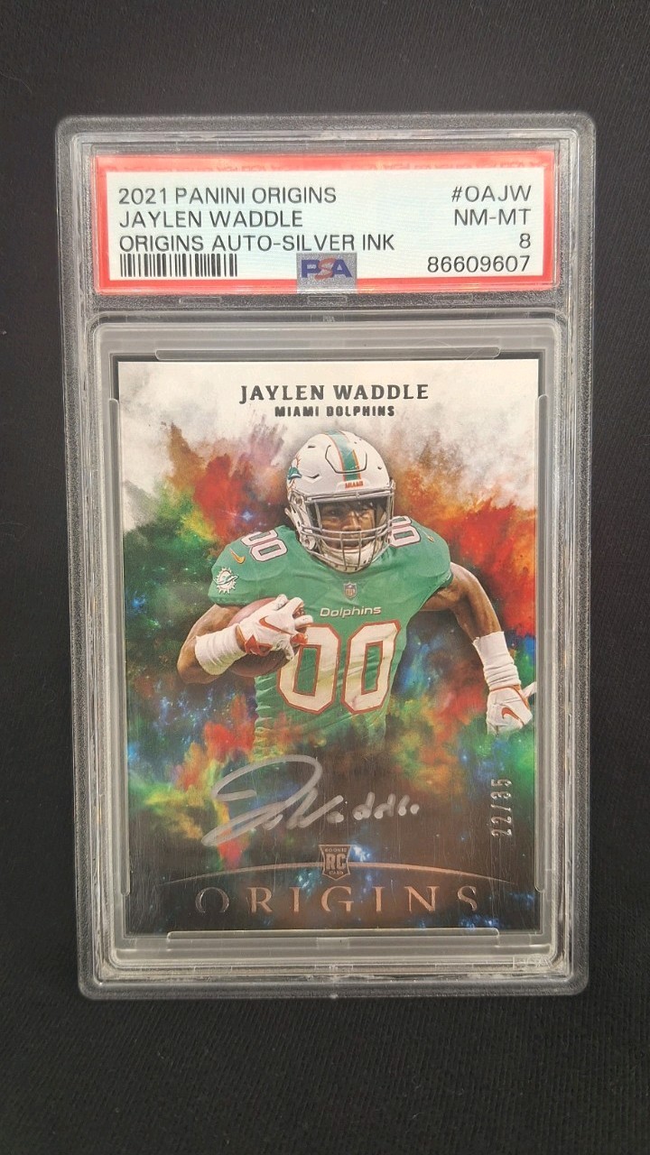 Jaylen Waddle 2021 Panini Origins RC Auto 22/35 Dolphins Silver Ink PSA 8 