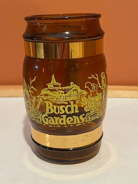 Vintage Siesta Ware mug. Busch Gardens, Tampa, brown glass 5" tall.