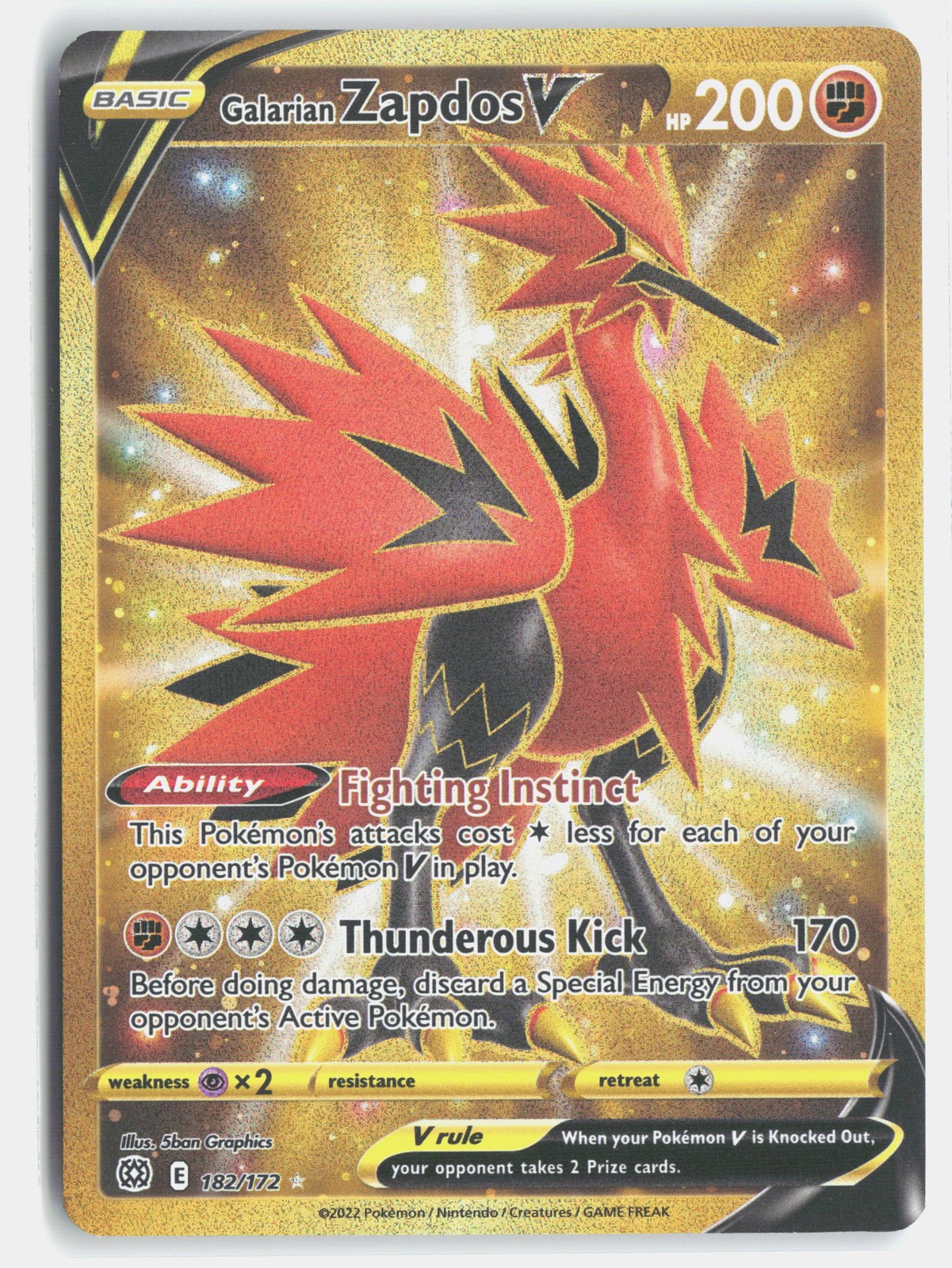 Galarian Zapdos V (Secret) Holofoil 182/172 SWSH09: Brilliant Stars Secret Rare
