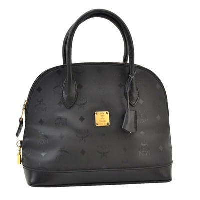 Authentic MCM Visetos PVC Leather Vintage Hand Bag Black AB063