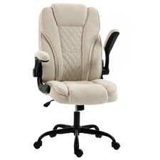 HOMCOM Office Chair, Computer Desk Chair with Flip-up Armrest, Beige