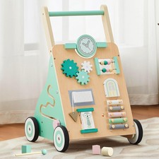 Baby Walker with Wheels, Wooden Baby Walker Push Toy Adjustable Height and Sp...