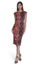 Vince Camuto Printed Scuba Bodycon extended sleeve dress Cocktail SZ 2.    E