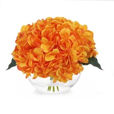 Hydrangea Artificial Flowers in Vase Orange Silk Flowers Arrangements with Gl...