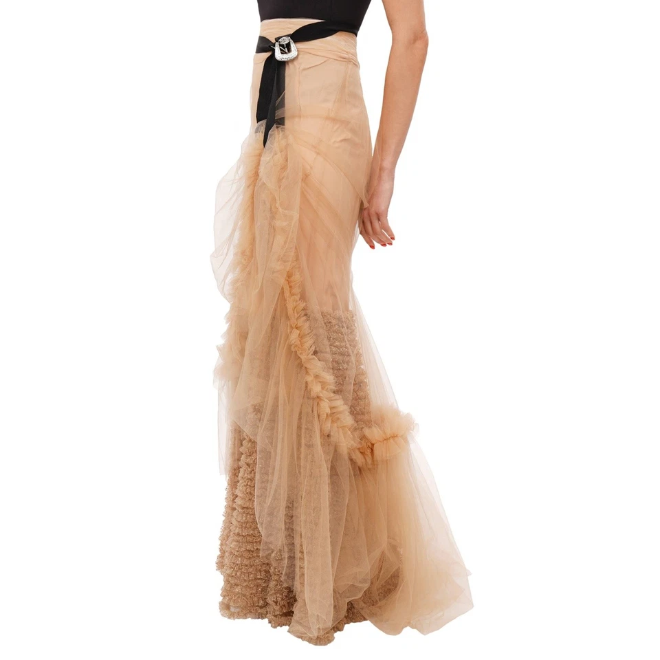 Maxi Falda Larga DSQUARED2 Barroca Brillo Tul Negra Beige 42 EE. UU. 6 S 12472 Foto 2 de 4