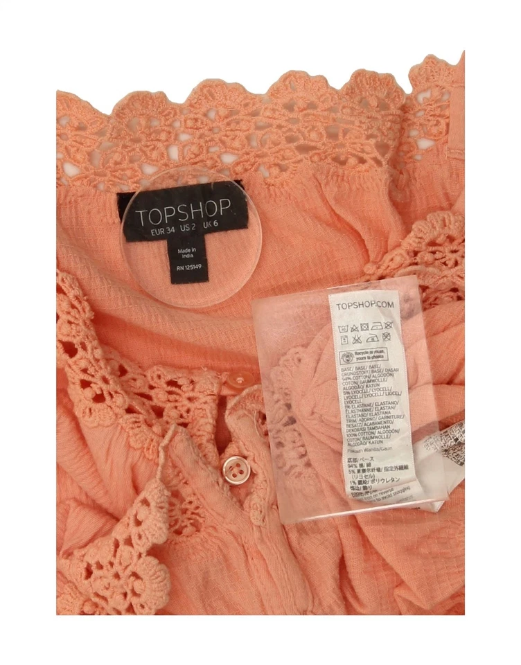 TOPSHOP Mujer Camisa Blusa Corta Manga 3/4 Reino Unido 6 XS Naranja Floral DS06 Foto 3 de 3
