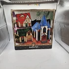 Vtg Tiffany Style Stained Glass Xmas Illuminated Village Victorian Houses Church
