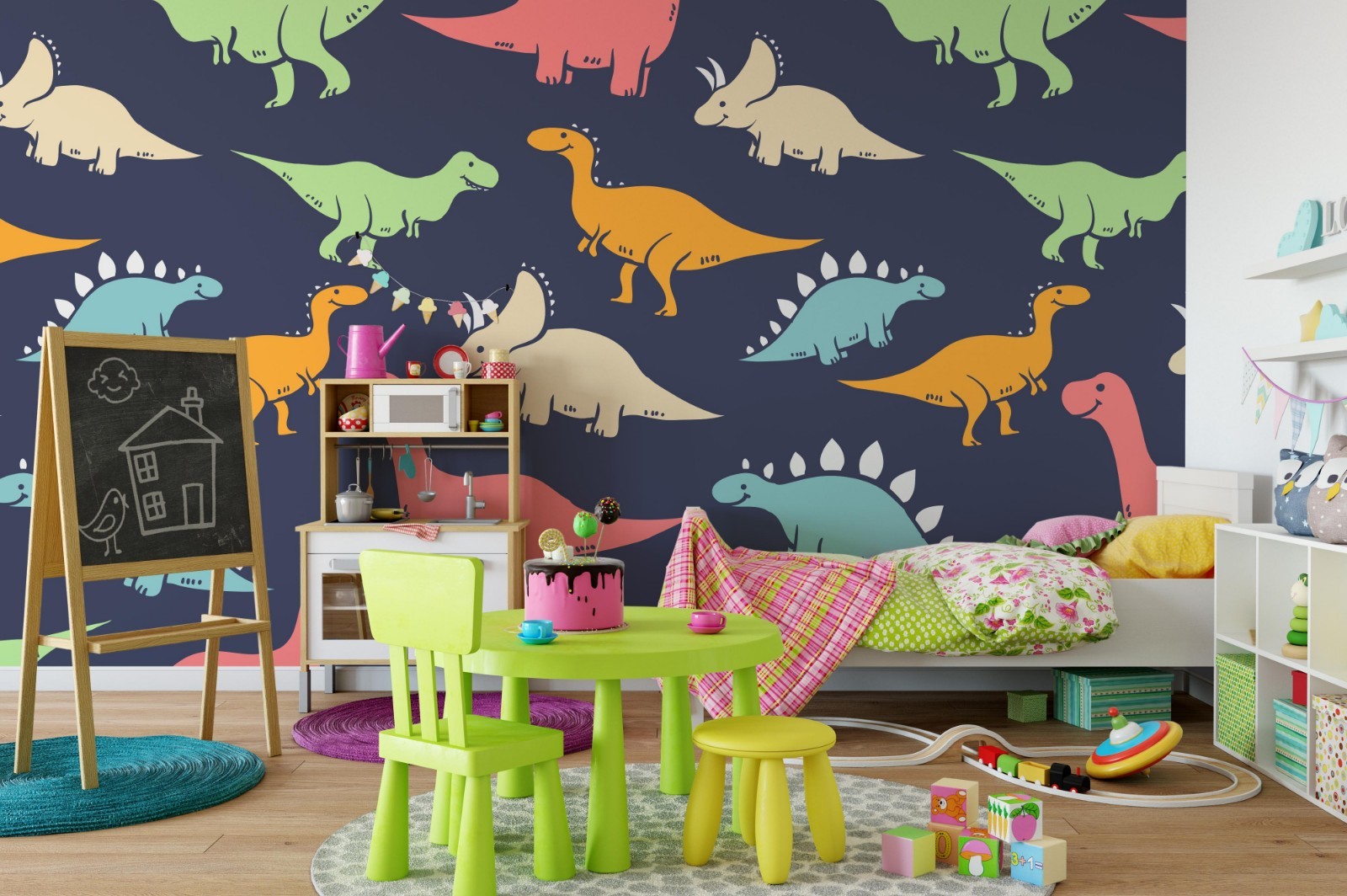 3D Dinosaurs Watercolor Pattern Wall Murals Wallpaper Murals Wall Sticker