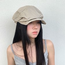 Japanese Womens Plaid Beret Cap Japanese Vintage Style Newsboy Hat Thin Casual