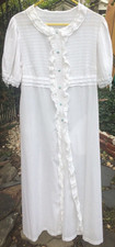 VINTAGE SARAMAE Robe NIGHT GOWN Blue BUTTON DOWN WHITE Cotton LONG M