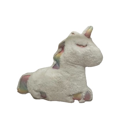 2 Scoops White Furry Plush Pillow Glitter Unicorn Rainbow 12'' Stuffed Animal